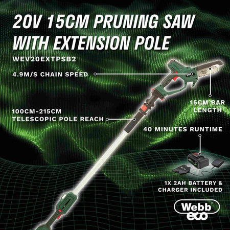 Webb Eco 20V 15cm Cordless Pruning Saw and Extension Pole