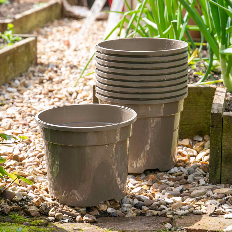 Taupe-Grey Plastic Plant Pots 3L