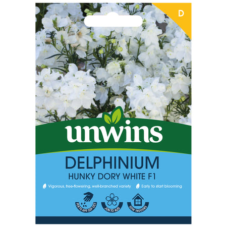 Delphinium Seeds 'Hunky Dory White' F1