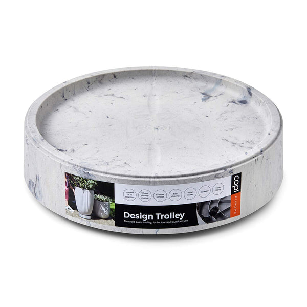 White Marble-Effect Pot Trolley